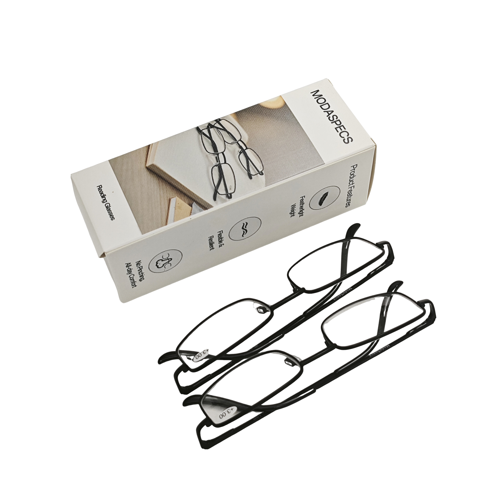 MODASPECS Metal Frame Reading Glasses 2 Pack, Lightweight Rectangular Presbyopic Eyeglasses for Daily Close Work & Reading - Image 4