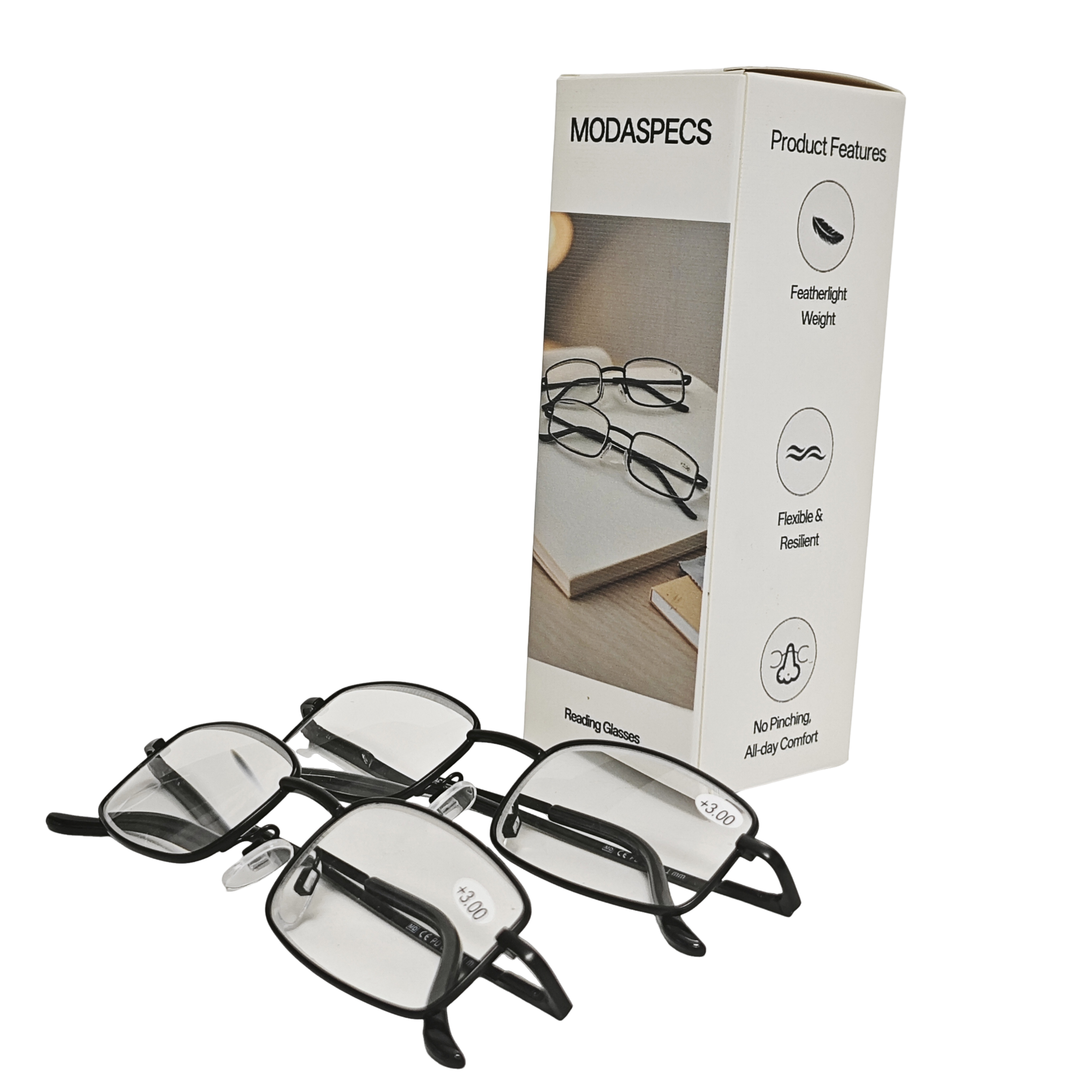 MODASPECS Metal Frame Reading Glasses 2 Pack, Lightweight Rectangular Presbyopic Eyeglasses for Daily Close Work & Reading - Image 5