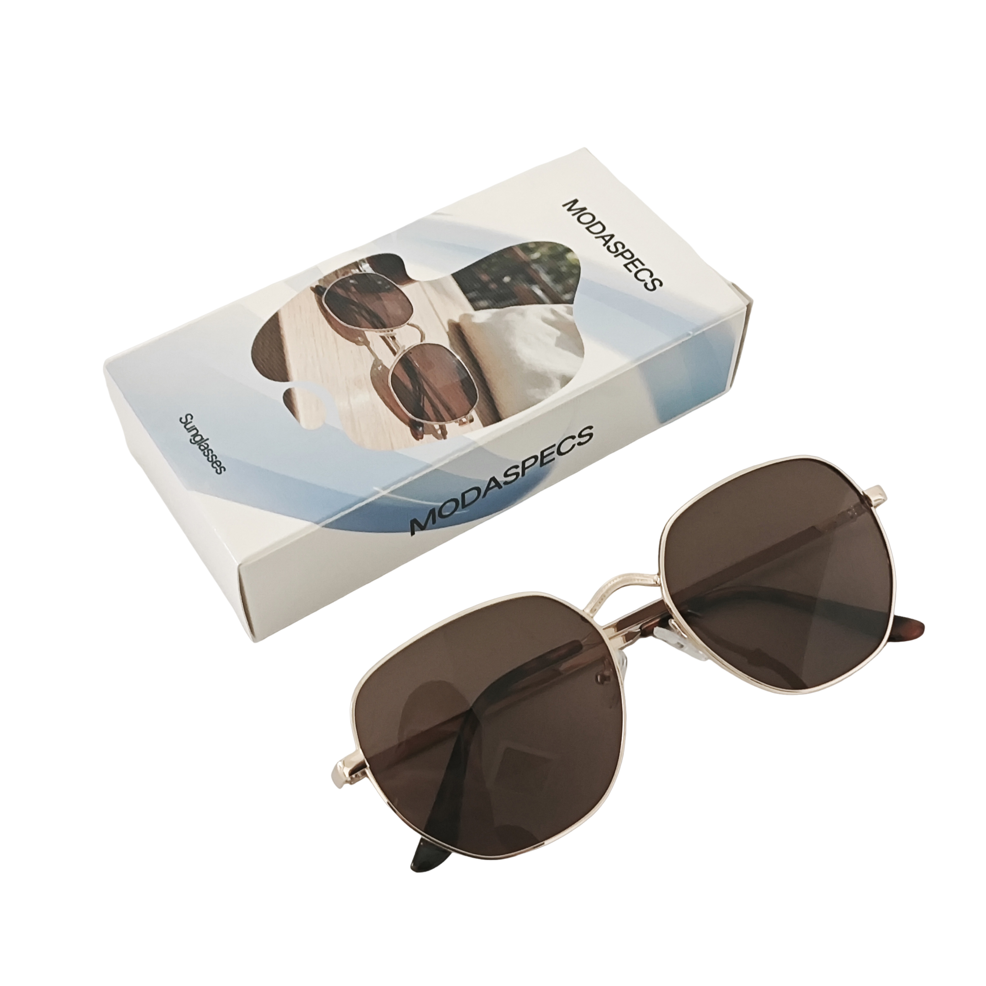 MODASPECS Hexagonal Metal Frame Sunglasses, Classic Brown Lens Lightweight Outdoor UV Protection Fashion Shades for Men & Women - Image 5