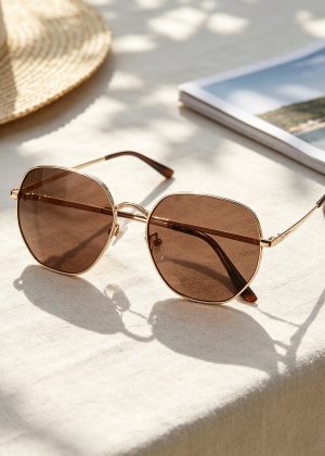 MODASPECS Hexagonal Metal Frame Sunglasses, Classic Brown Lens Lightweight Outdoor UV Protection Fashion Shades for Men & Women