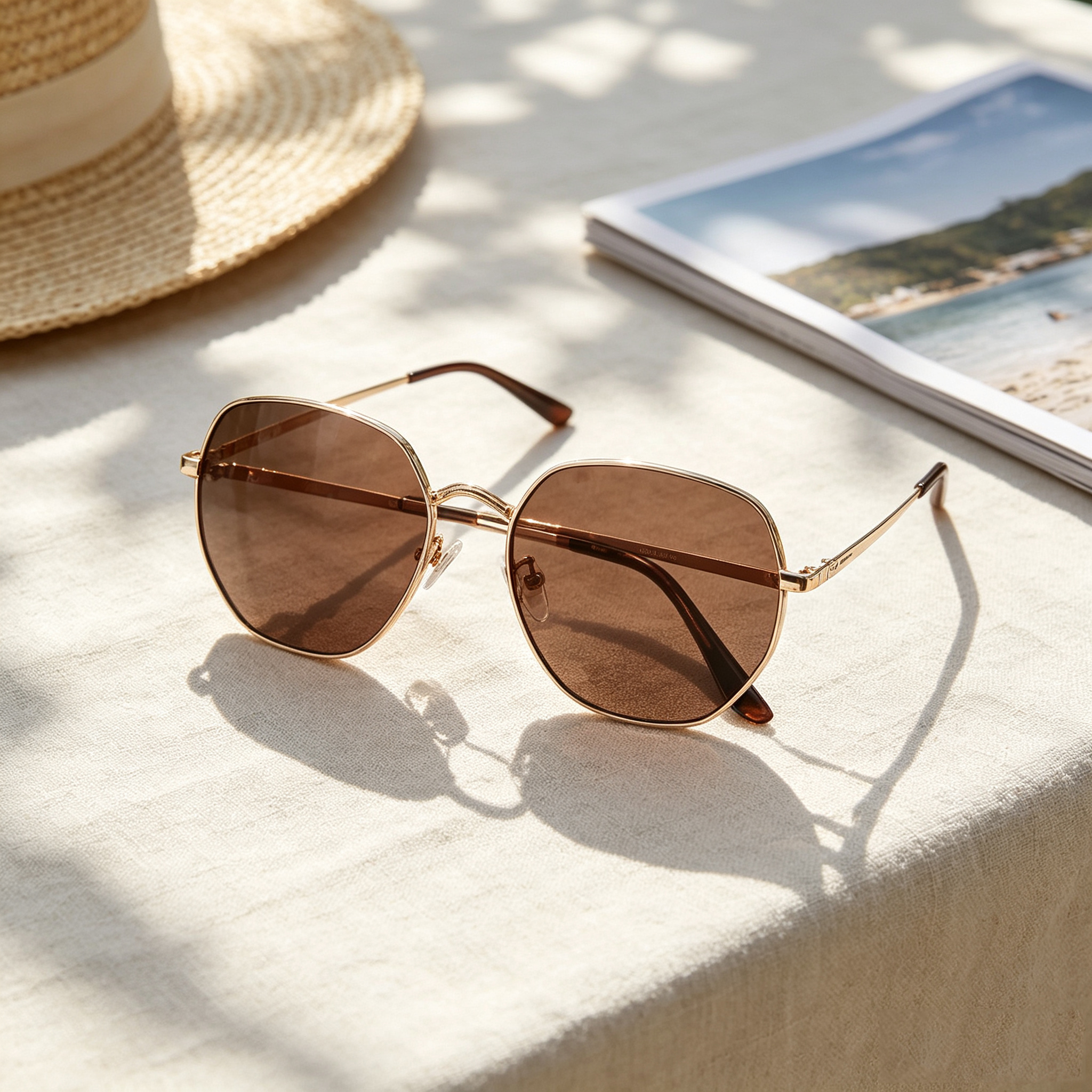 MODASPECS Hexagonal Metal Frame Sunglasses, Classic Brown Lens Lightweight Outdoor UV Protection Fashion Shades for Men & Women