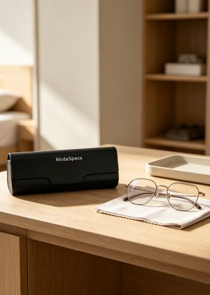 MODASPECS Hard Shell Glasses Case, Portable Sleek Black Protective Glasses Storage Box for Reading & Sunglasses